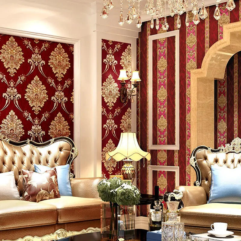 Luxury Lifestyle Wallpaper - 유럽 스타일 블루 다마스크 3D PVC